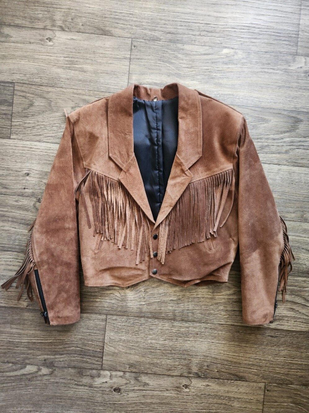 Brown Western Suede Leather Fringe Cropped Jacket
